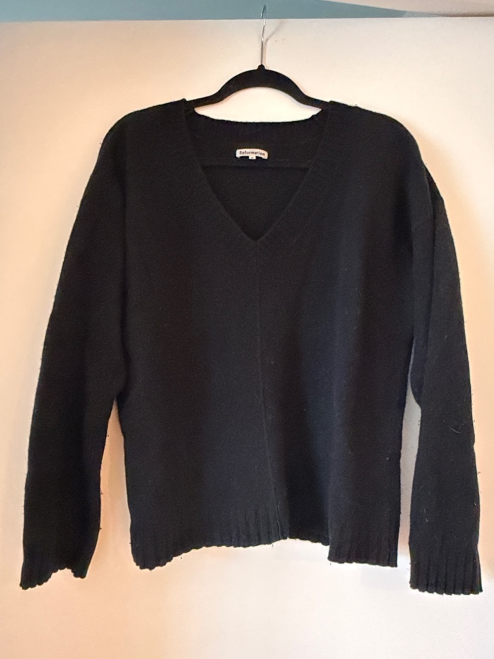 Reformation Black V-Neck Lightweight Knit Sweater